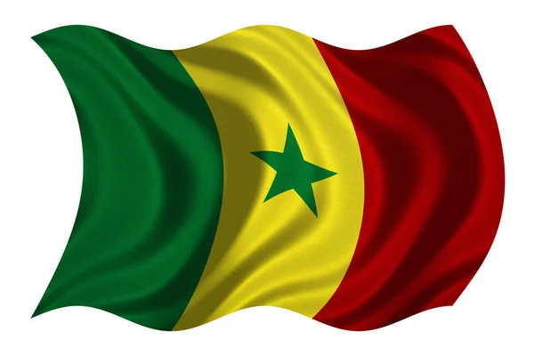 Vlajka Senegalu zvlněná na bílé, textilie textura — Stock fotografie