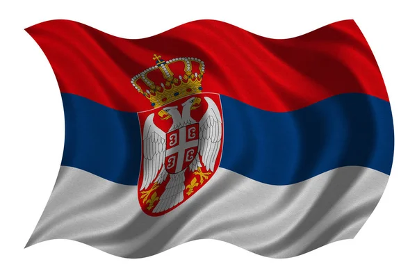 Flag of Serbia wavy on white, fabric texture — Stock Photo, Image