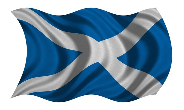 Flag of Scotland wavy on white, fabric texture — Stock Photo, Image