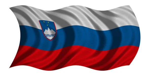 Bandera de Eslovenia ondulada sobre blanco, textura de la tela — Foto de Stock