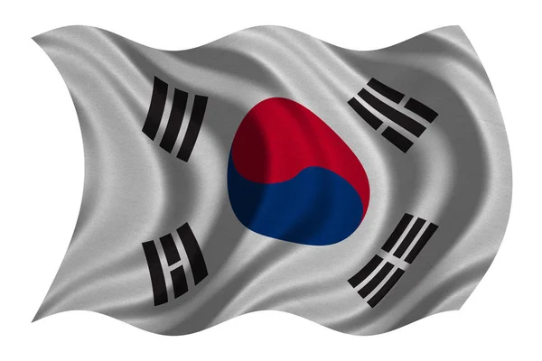 Flagge Südkoreas wellig auf weißem Stoff — Stockfoto