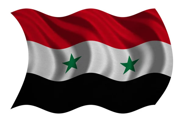 Bandiera della Siria sventolata su tessuto bianco — Foto Stock