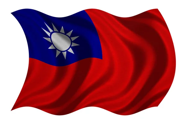 Vlag van Taiwan golvende op wit, textuur van de stof — Stockfoto