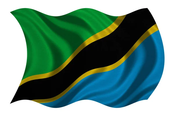 Bandiera della Tanzania ondulata su tessuto bianco — Foto Stock