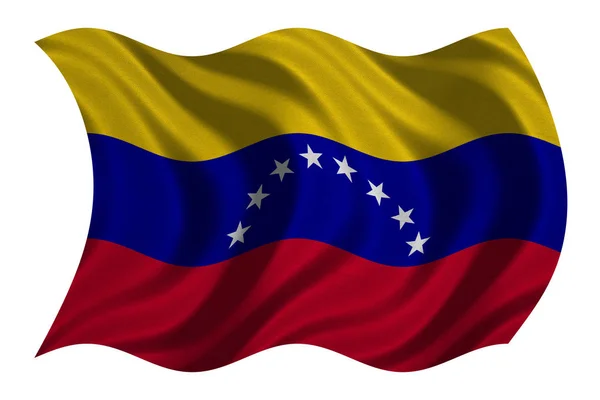 Flagge von venezuela wellig auf weiß, Textur aus Stoff — Stockfoto