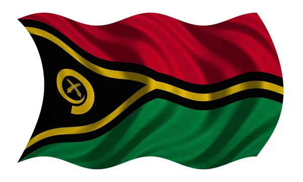 Flagge von Vanuatu wellig auf weiß, Stoffstruktur — Stockfoto