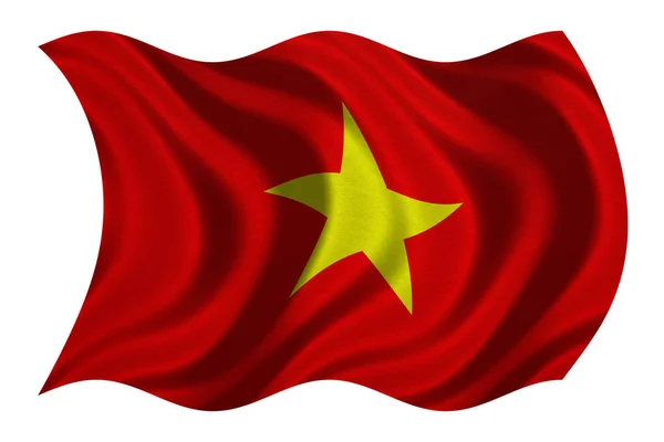 Flagga av Vietnam vågig på vit, tyg konsistens — Stockfoto