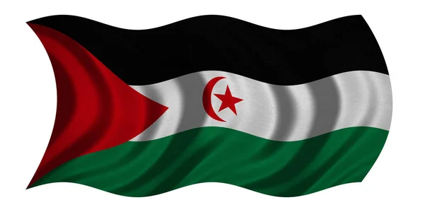 Bandiera del Sahara occidentale sventolando, tessitura in tessuto reale — Foto Stock