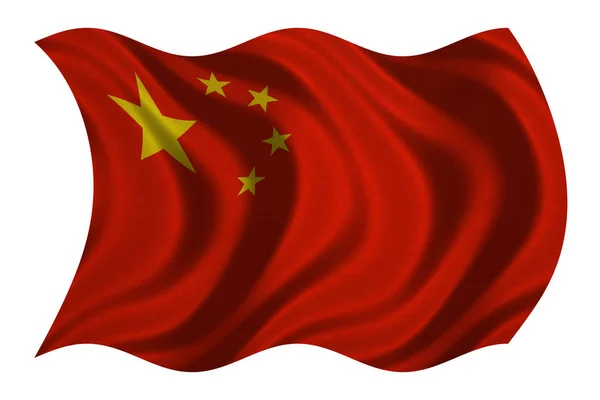 Vlajka Čínské lidové republiky zvlněná na bílé, textilie textura — Stock fotografie