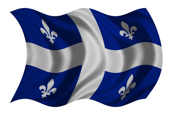 Bandeira de Quebec ondulada sobre branco, textura de tecido — Fotografia de Stock