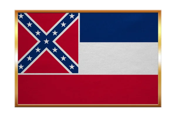 Flag of Mississippi , golden frame, fabric texture — Stock Photo, Image
