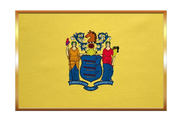 Bandeira de New Jersey, moldura dourada, textura de tecido — Fotografia de Stock