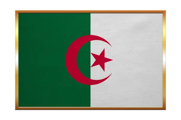 阿尔及利亚、 金框、 织物纹理的旗帜 — 图库照片