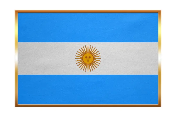 アルゼンチン、ゴールデン フレーム、ファブリックのテクスチャの旗 — ストック写真
