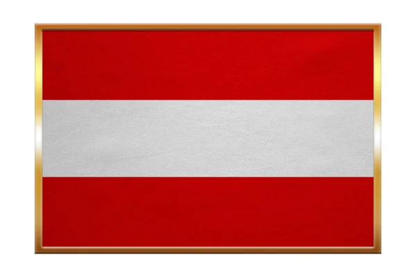 Vlajka Rakousko, zlatý rám, textilie textura — Stock fotografie