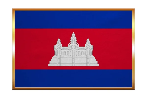 캄보디아, 골든 프레임, 패브릭 질감의 국기 — 스톡 사진