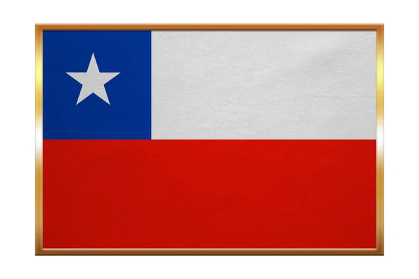 Bandiera del Cile, cornice dorata, trama del tessuto — Foto Stock