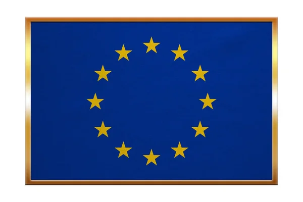 Bandeira da Europa, moldura dourada, textura de tecido — Fotografia de Stock