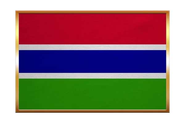 Bandiera del Gambia, cornice dorata, trama in tessuto — Foto Stock