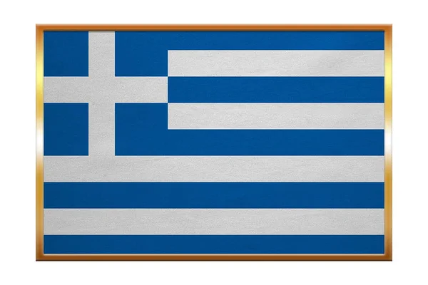 Bandeira da Grécia, moldura dourada, textura de tecido — Fotografia de Stock