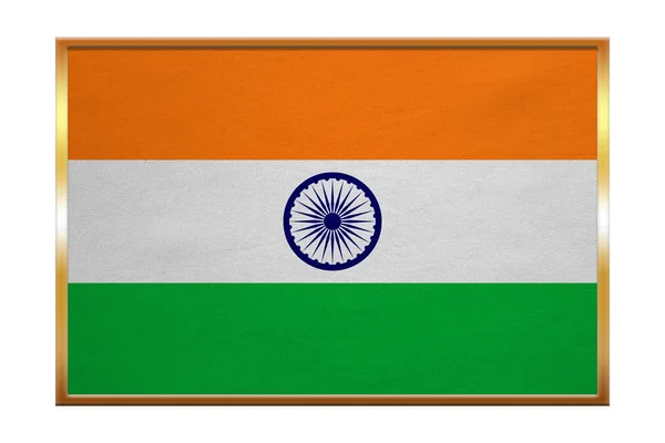 Bandeira da Índia, moldura dourada, textura de tecido — Fotografia de Stock