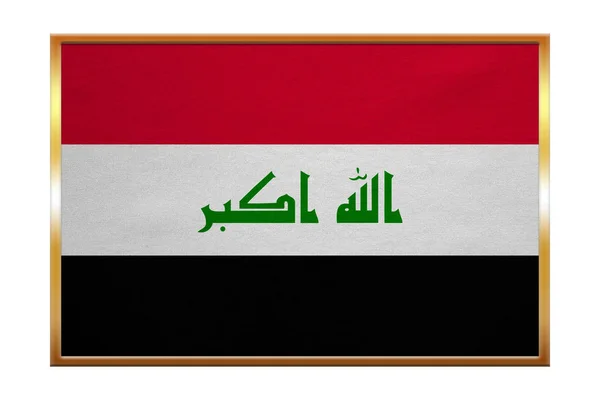 Bandeira do Iraque, moldura dourada, textura de tecido — Fotografia de Stock