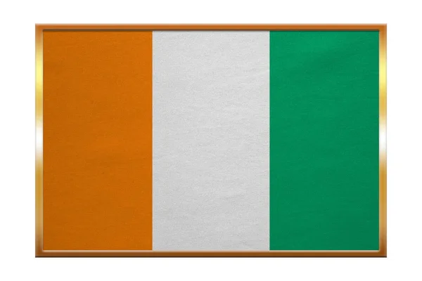 Flag of Ivory Coast , golden frame, fabric texture — Stock Photo, Image