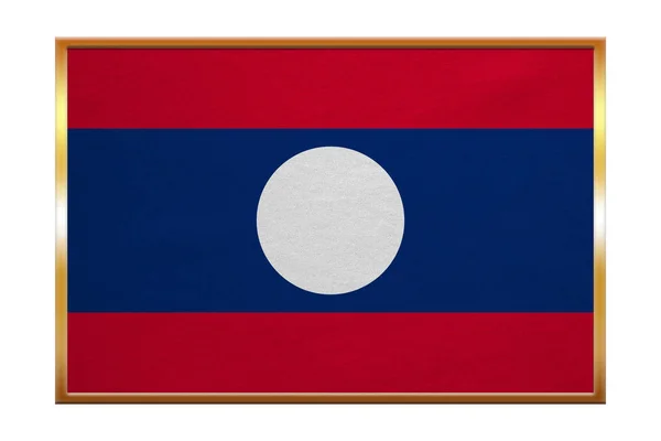 Laos, altın çerçeve, kumaş doku bayrağı — Stok fotoğraf
