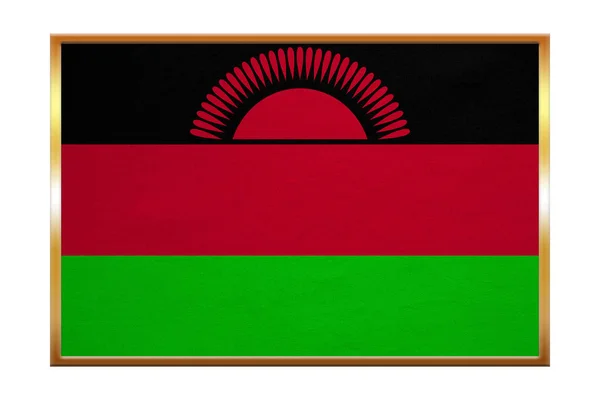 Bandeira do Malawi, moldura dourada, textura de tecido — Fotografia de Stock