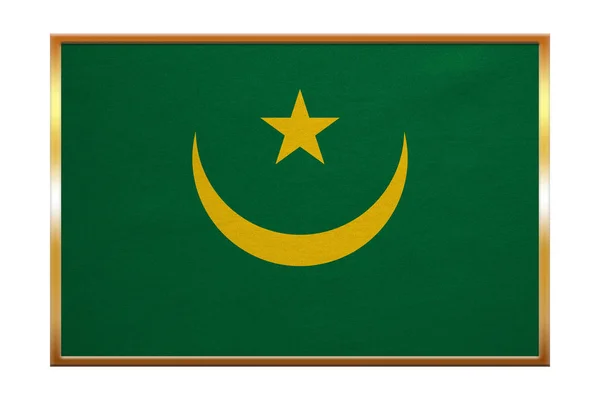Flaga Mauretanii, złotej ramie, tekstura tkanina — Zdjęcie stockowe