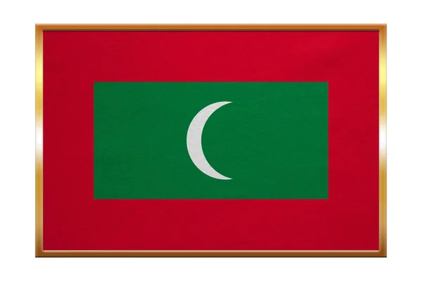 Bandeira de Maldivas, moldura dourada, textura de tecido — Fotografia de Stock