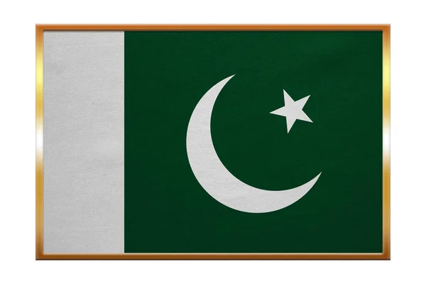 Flagga av Pakistan, gyllene ram, tyg textur — Stockfoto