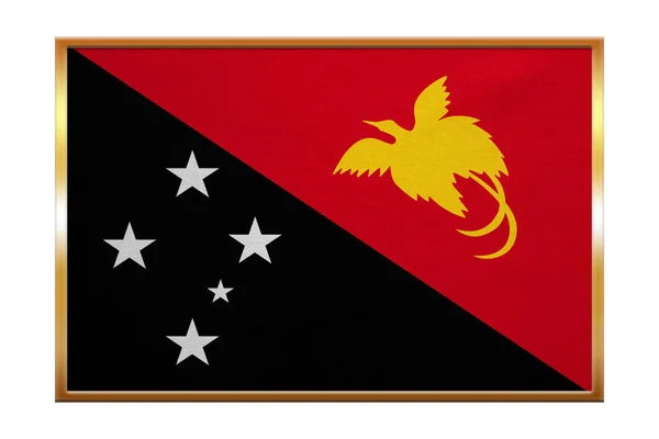 Flag of Papua New Guinea, golden frame, textured — Stock Photo, Image