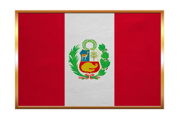 Flagga av Peru, gyllene ram, tyg textur — Stockfoto