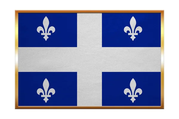 Flag of Quebec , golden frame, fabric texture