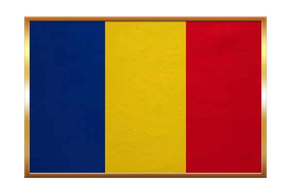 ルーマニア、ゴールデン フレーム、ファブリックのテクスチャの旗 — ストック写真