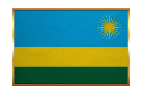 Flagge Ruandas, goldener Rahmen, Stoffstruktur — Stockfoto