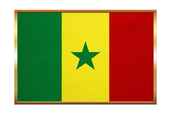 Flagga av Senegal, gyllene ram, tyg textur — Stockfoto