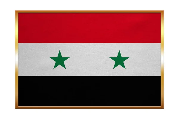 Drapeau de Syrie, cadre doré, texture du tissu — Photo