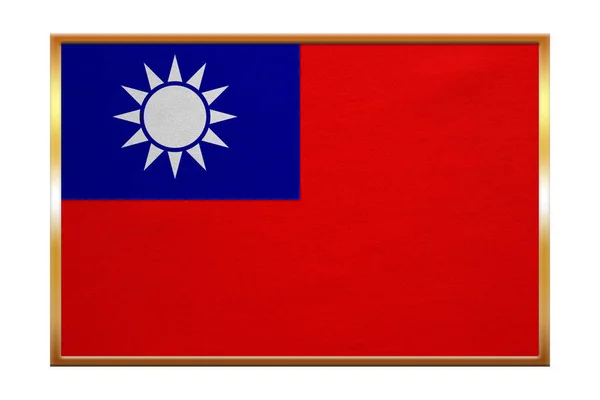 Vlag van Taiwan, gouden frame, textuur van de stof — Stockfoto