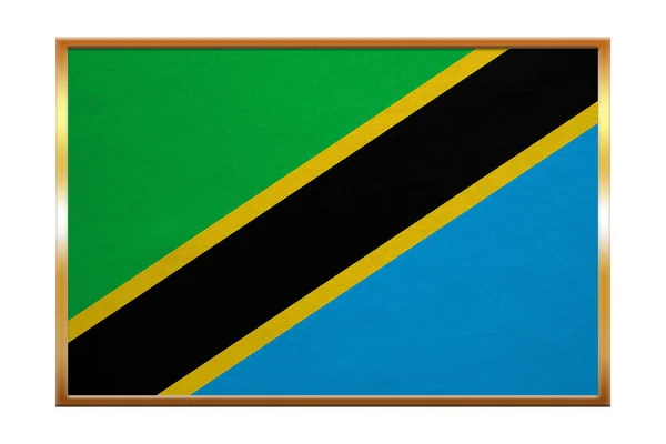 Bandiera della Tanzania, cornice dorata, trama del tessuto — Foto Stock
