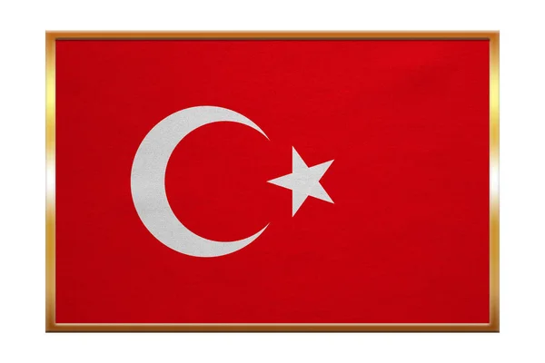 Bandeira da Turquia, moldura dourada, textura de tecido — Fotografia de Stock