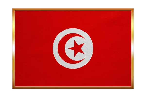 Flagge der Tunisie, goldener Rahmen, Stoffstruktur — Stockfoto