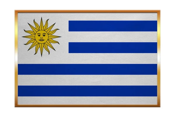 Bandeira do Uruguai, moldura dourada, textura de tecido — Fotografia de Stock