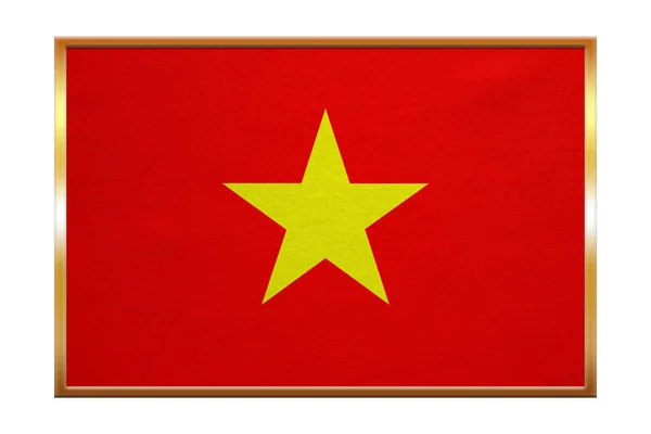 Σημαία του Βιετνάμ, Χρυσή κορνίζα, υφή υφάσματος — Φωτογραφία Αρχείου