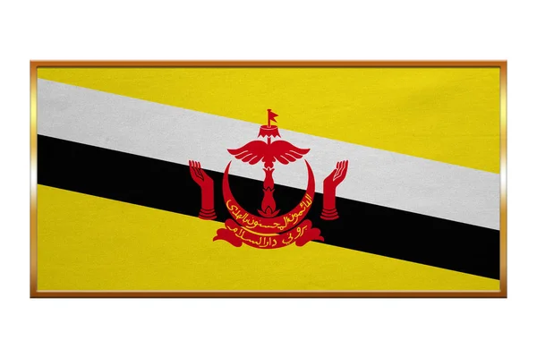 Bandeira de Brunei, moldura dourada, textura de tecido — Fotografia de Stock