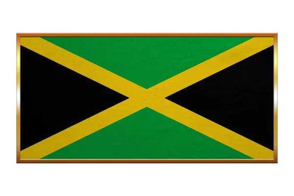 Bandeira da Jamaica, moldura dourada, textura de tecido — Fotografia de Stock