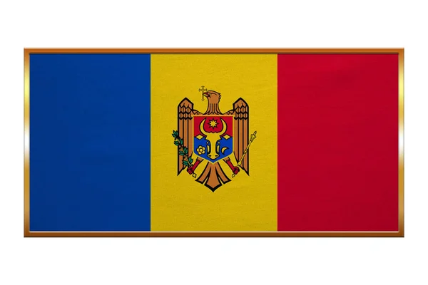 Moldova, altın çerçeve, kumaş doku bayrağı — Stok fotoğraf