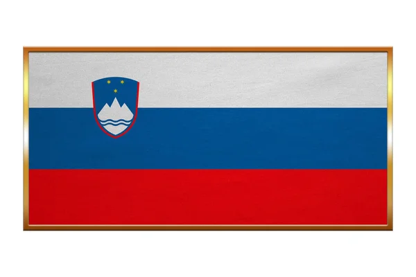 Vlajka Slovinska, zlatý rám, textilie textura — Stock fotografie