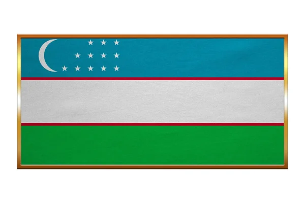 Vlag van Oezbekistan, gouden frame, textuur van de stof — Stockfoto